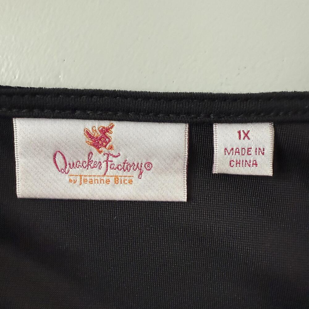 Quacker Factory Velvet Dress Womens 1X Black Red Poinsettia Embroidered Holiday - Picture 5 of 10